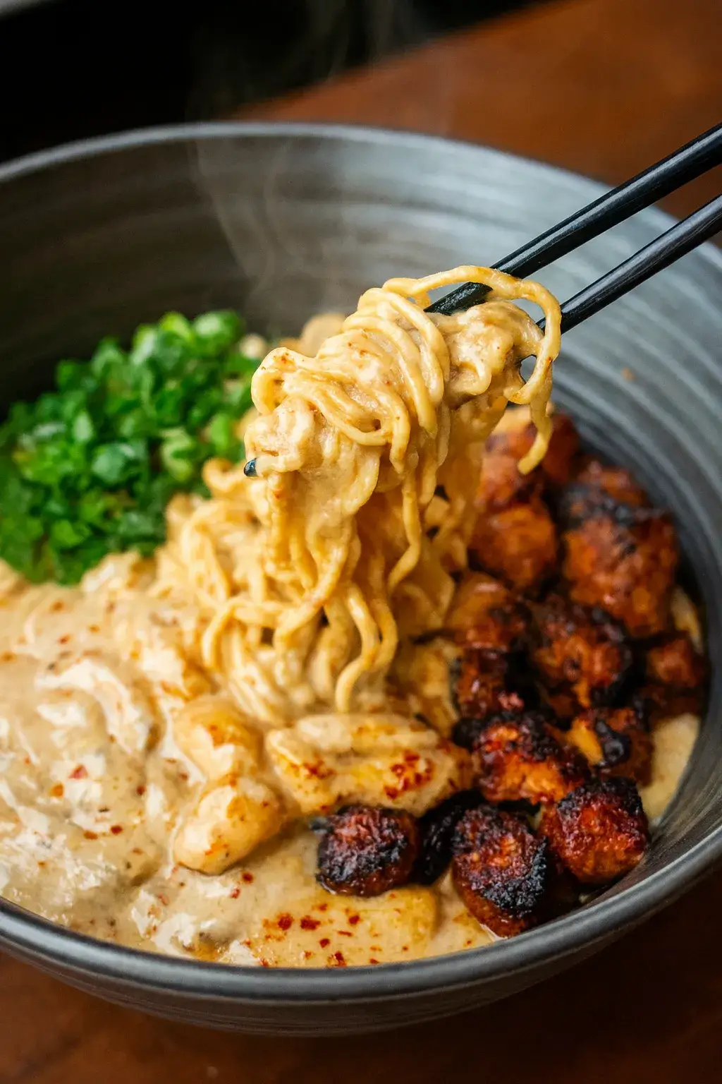 Chicken Ramen with Creamy Garlic Sauce