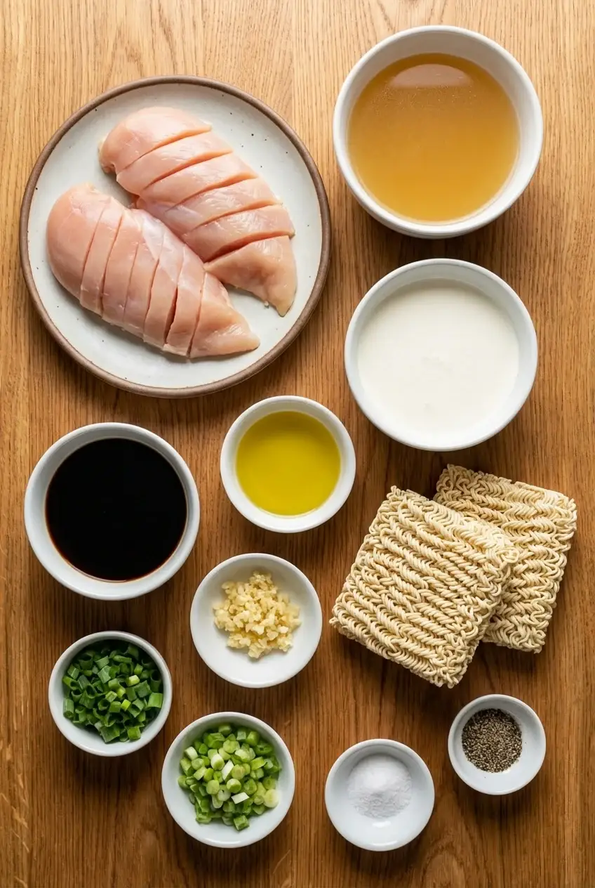 Ingredients for Chicken Ramen with Creamy Garlic Sauce