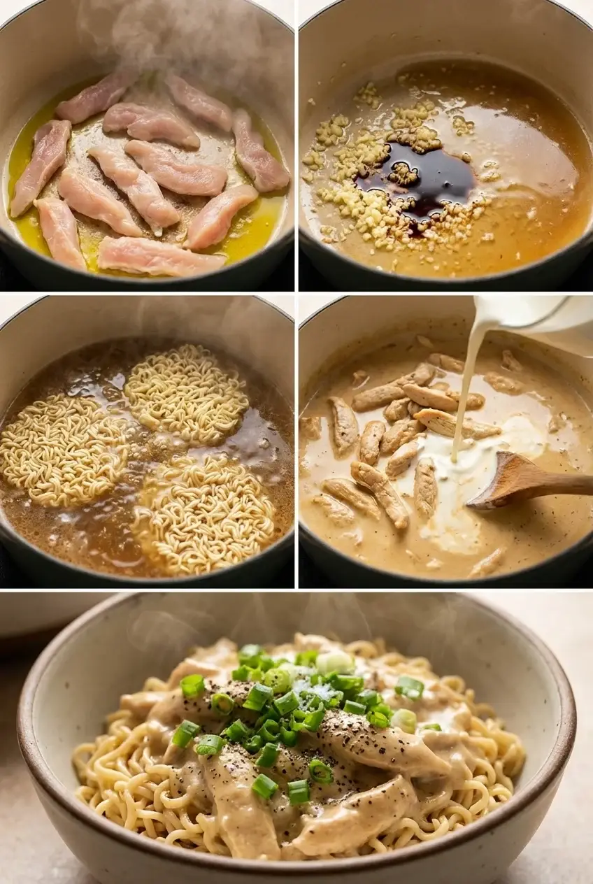 Step-by-step photos for Chicken Ramen with Creamy Garlic Sauce