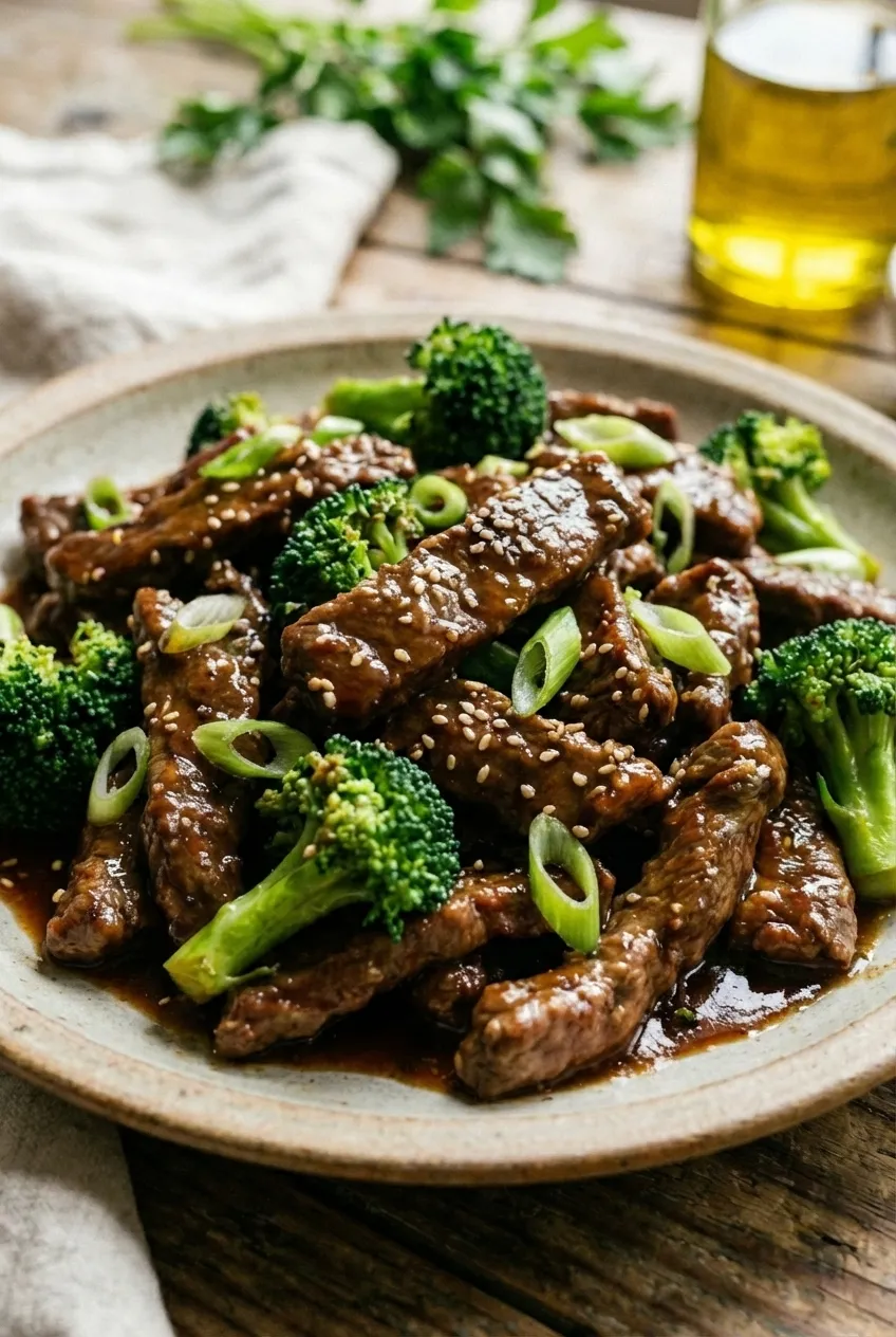 Four glass meal prep containers filled with Mongolian beef and broccoli, ready for the week ahead.