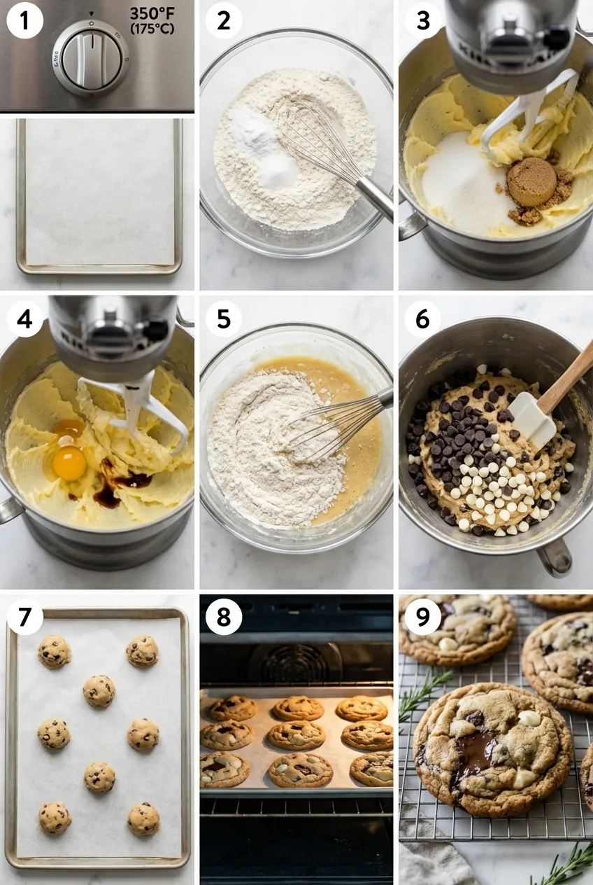 A stack of two-chip chocolate chip cookies on a white plate.