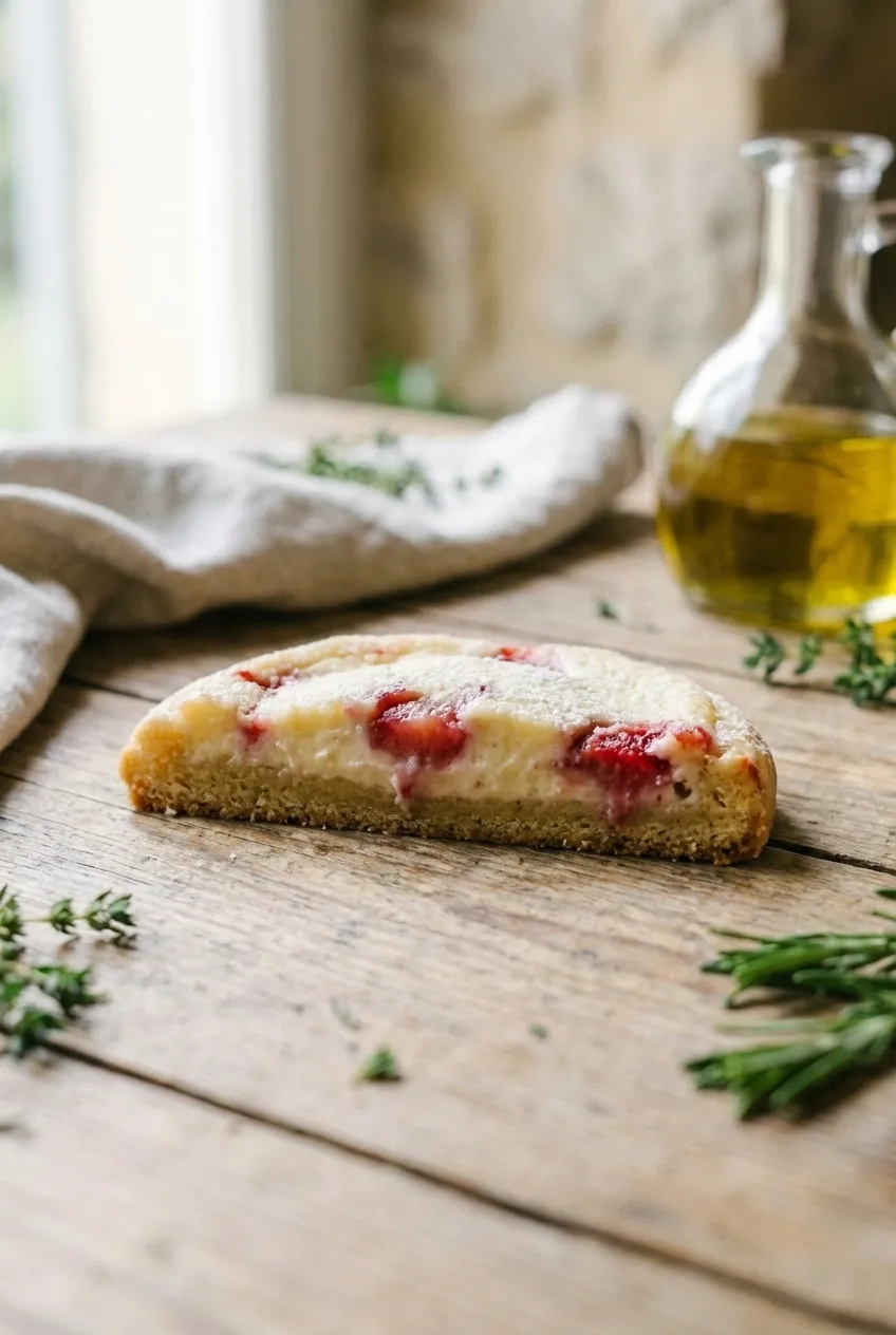 A platter of strawberry cheesecake cookies with a glass of milk nearby.