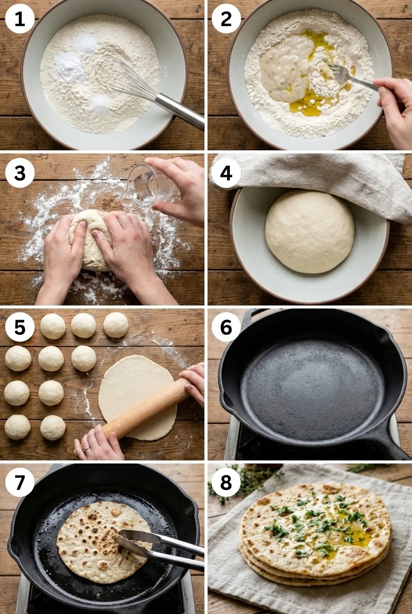 A stack of freshly cooked sourdough discard tortillas on a plate, garnished with sprigs of fresh cilantro.