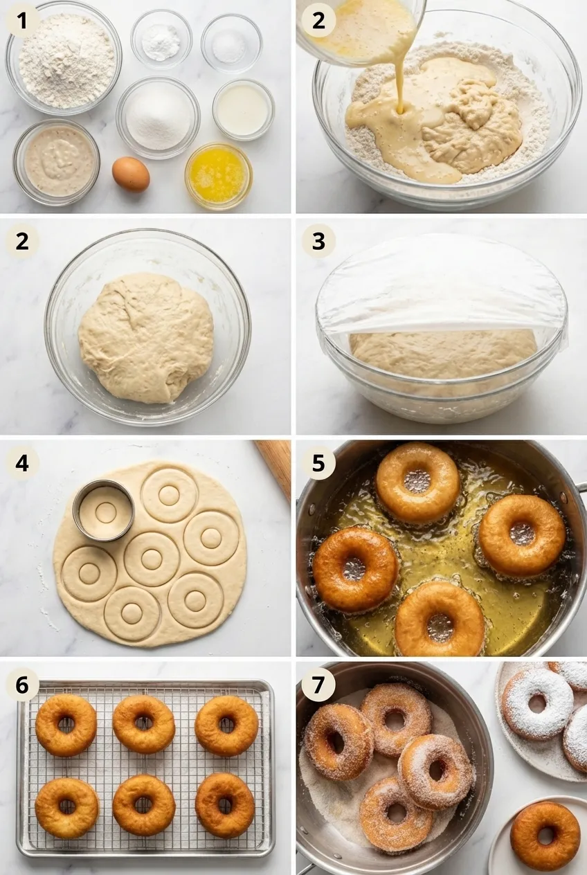 A plate of golden brown sourdough discard donuts coated with granulated sugar, ready to be served.