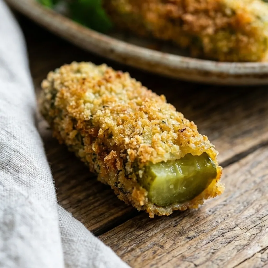 A basket of golden-brown air fryer fried pickles served with a side of creamy ranch dipping sauce.