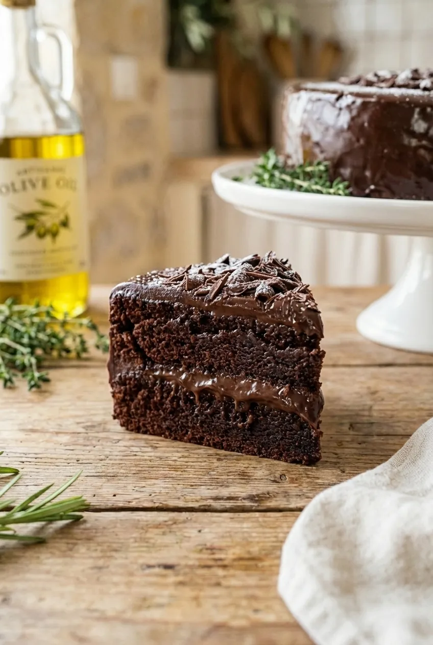 A finished heart-shaped chocolate cake with a glossy dark chocolate ganache, viewed from a three-quarters angle on a serving plate.