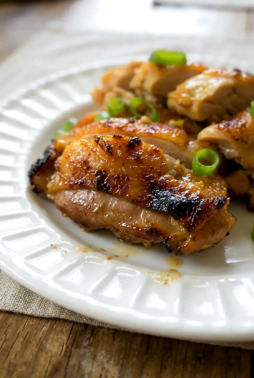 Close-up of Vietnamese lemongrass chicken showing juicy meat and caramelized skin