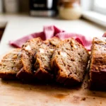 Sliced cinnamon apple bread on a wooden cutting board