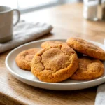 Pumpkin cheesecake cookies stacked on a plate with cinnamon sugar coating
