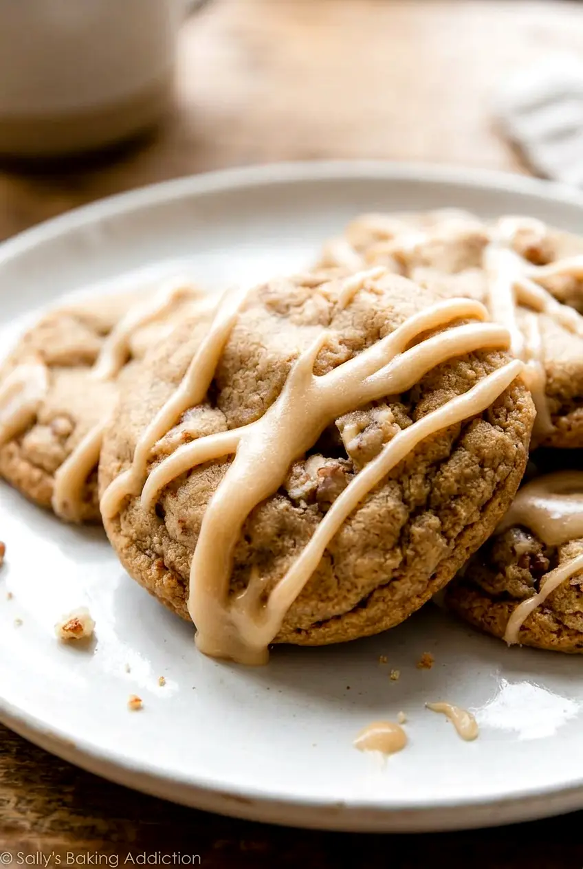 Close-up of maple brown sugar cookies showing soft centers and maple icing