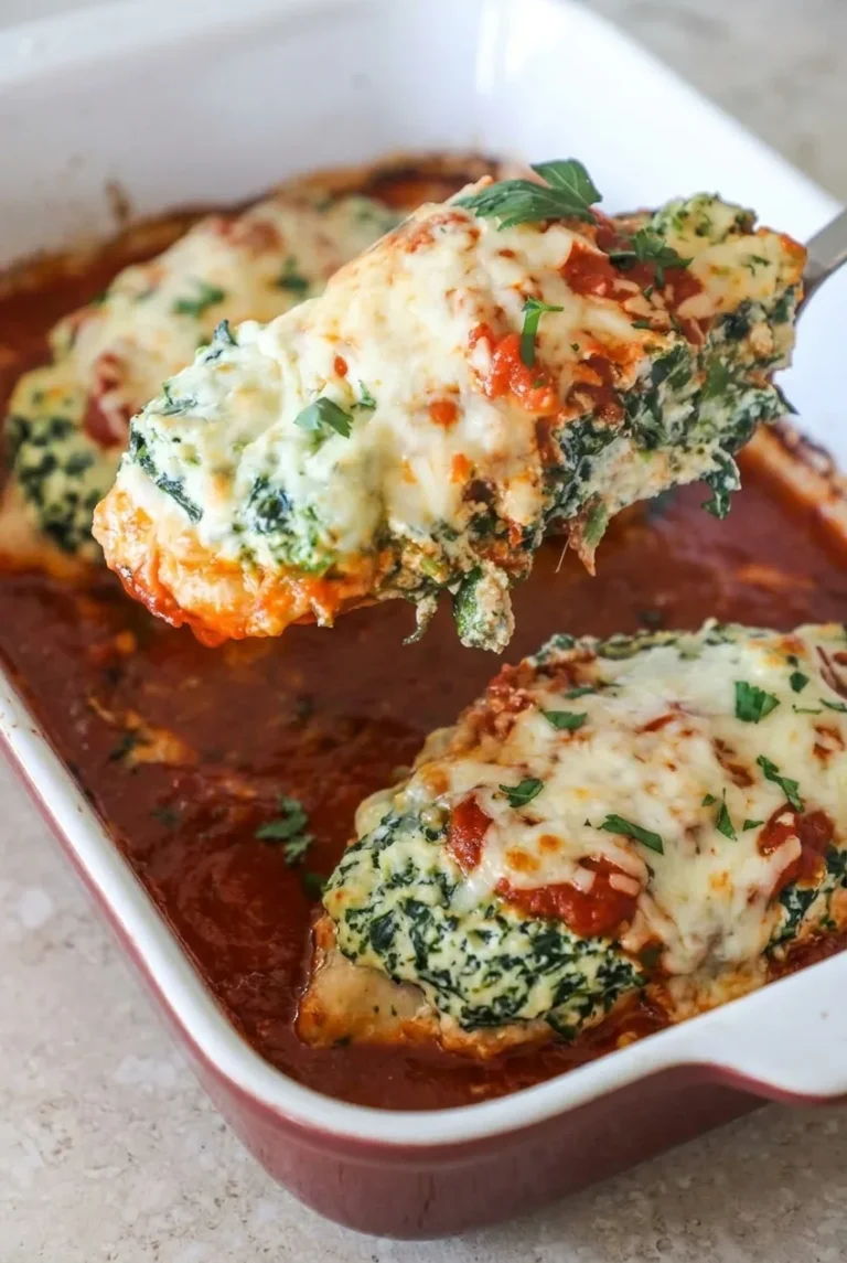 Baked Spinach Ricotta Chicken with Marinara and Mozzarella