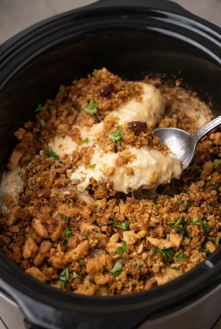 Crockpot Chicken and Stuffing with Creamy Sauce