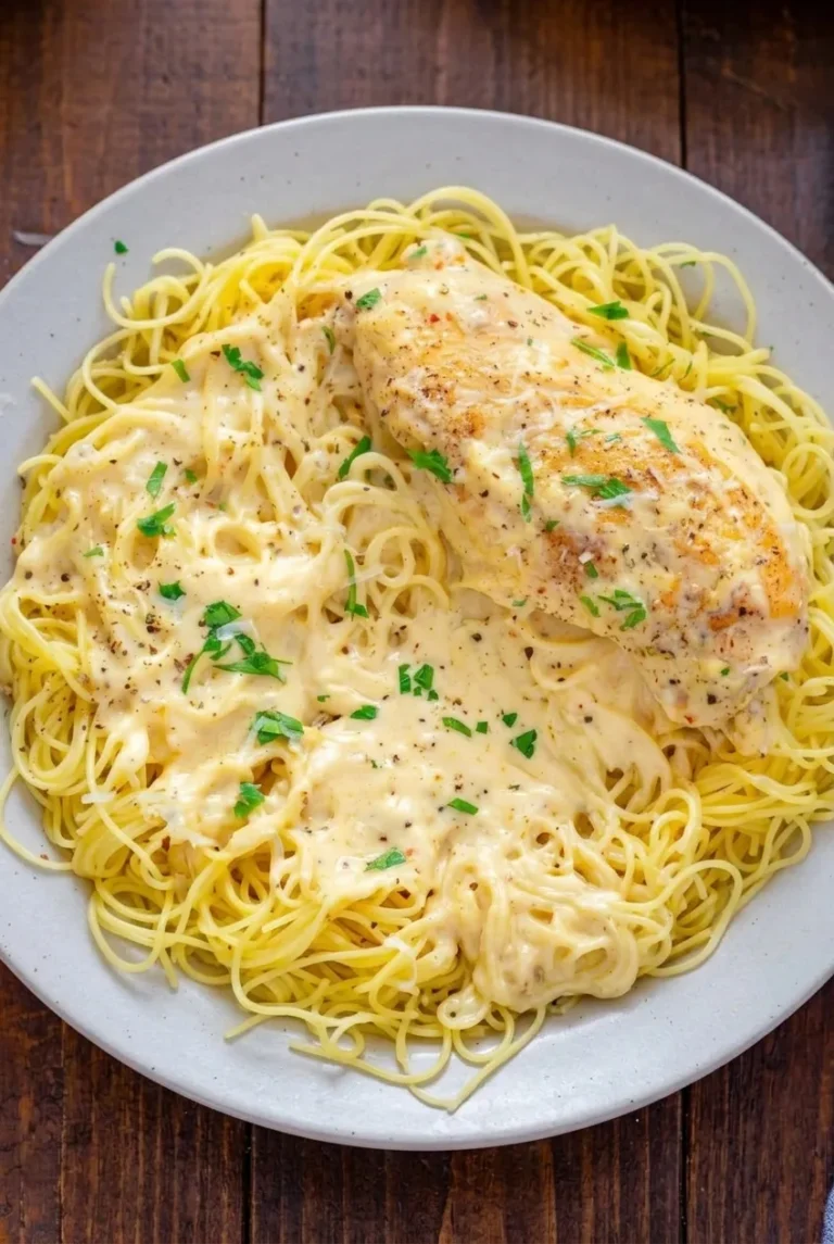 Crockpot Angel Chicken with Creamy Sauce and Pasta
