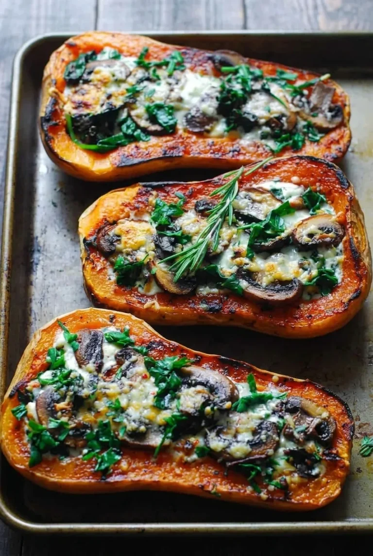 Stuffed Butternut Squash with Mushrooms and Spinach