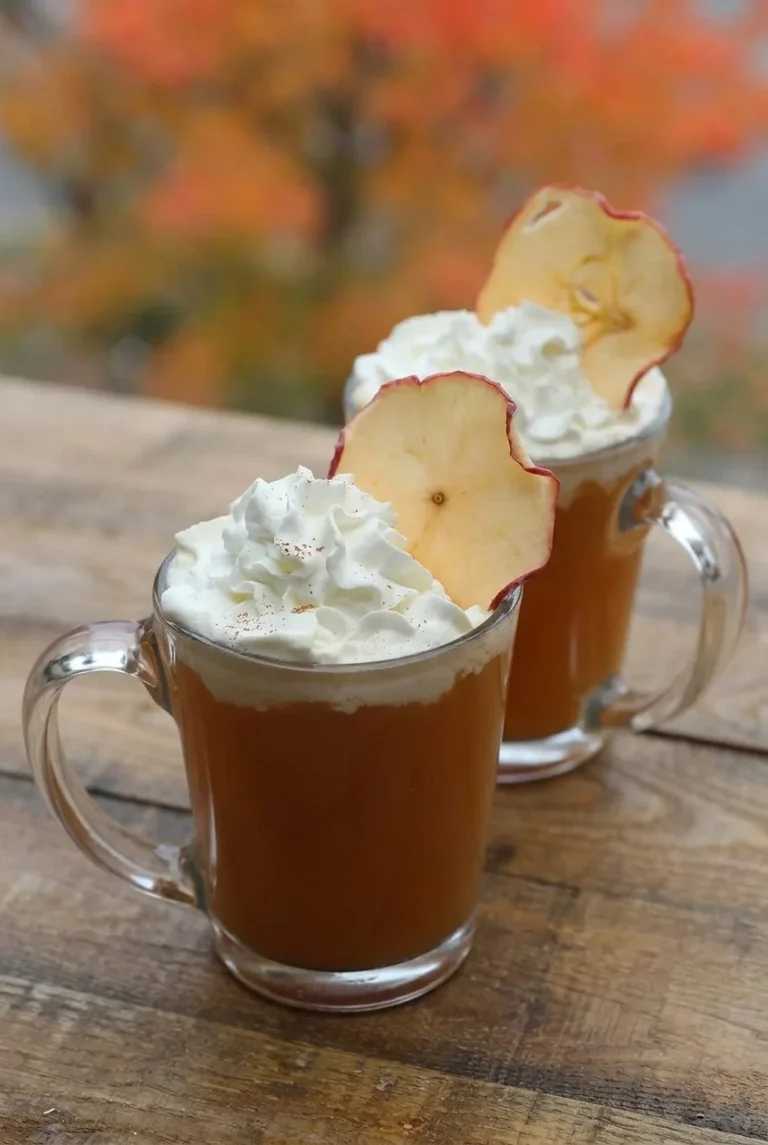 Hot Spiced Apple Cider with Whipped Cream and Apple