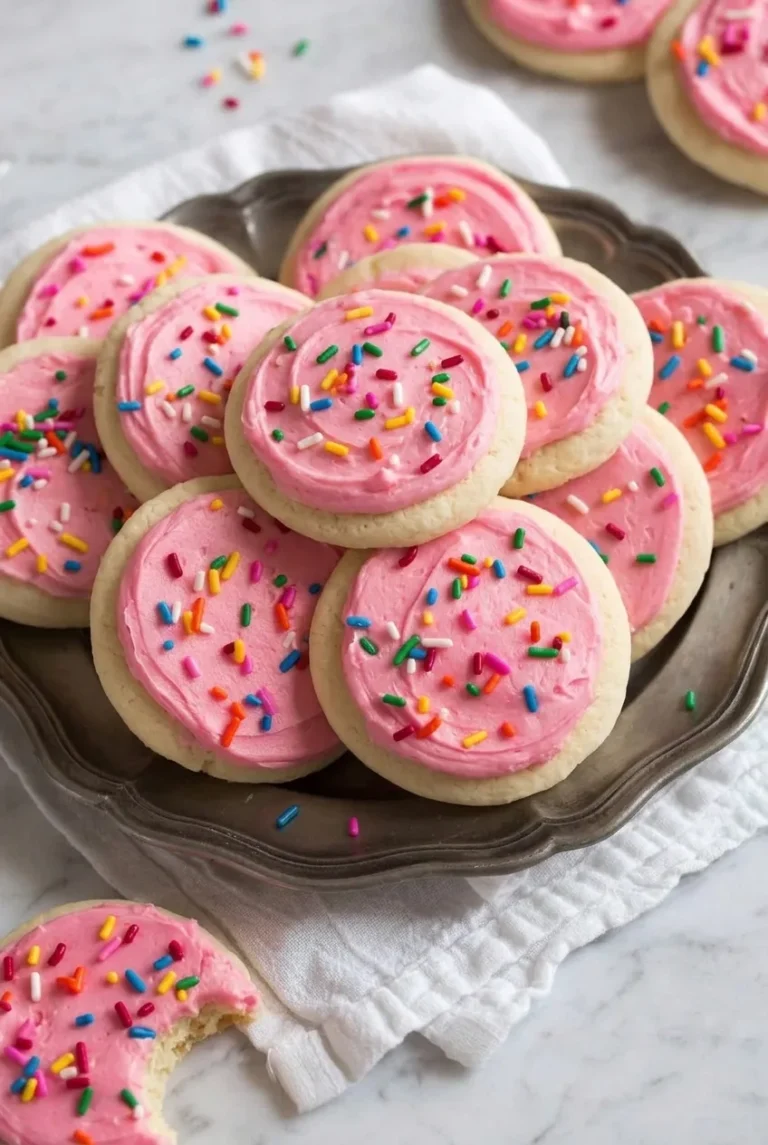 Soft Sugar Cookies with Pink Vanilla Frosting