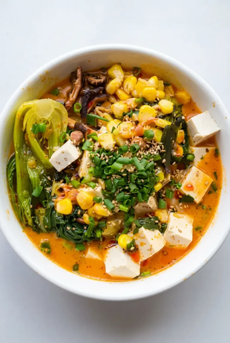 Spicy Peanut Butter Ramen with Tofu and Bok Choy
