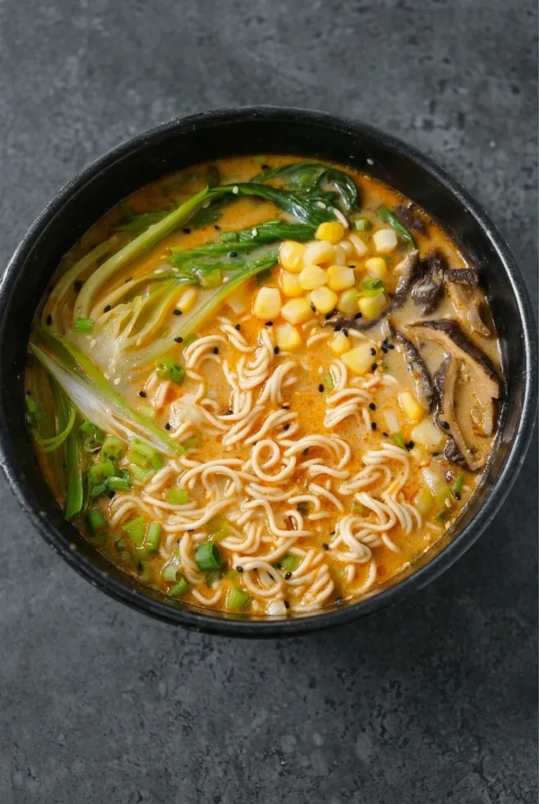 Creamy Vegetarian Miso Ramen with Bok Choy and Mushrooms
