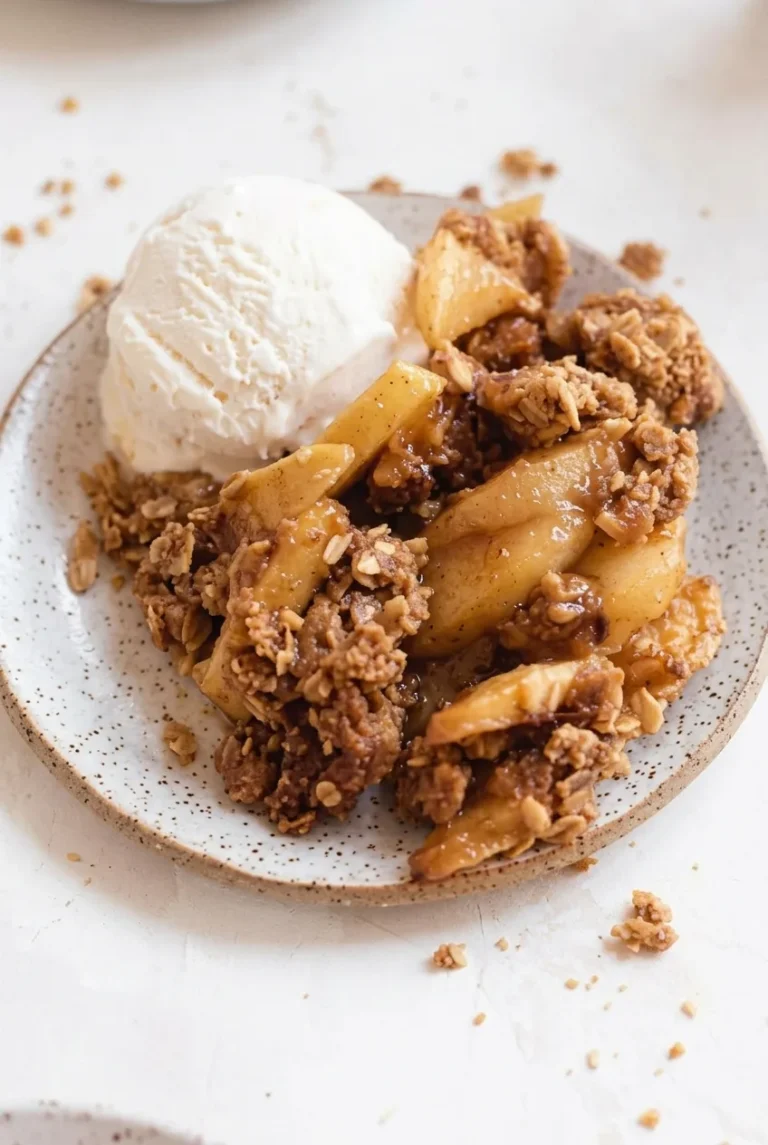 Apple Crisp with Buttery Oat Topping and Ice Cream