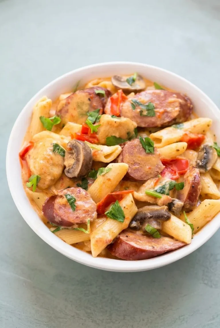 Creamy Cajun Sausage Pasta with Chicken and Peppers