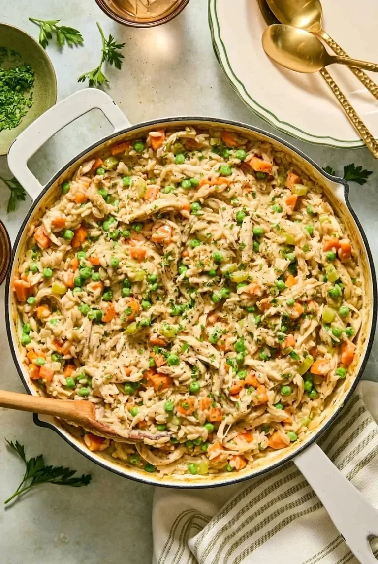 Chicken Pot Pie Orzo (Creamy One-Skillet Dinner)