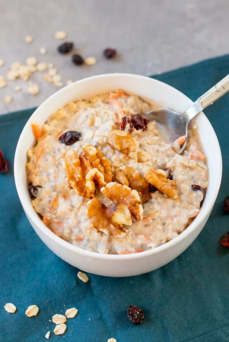 Carrot Cake Overnight Oats with Raisins and Walnuts