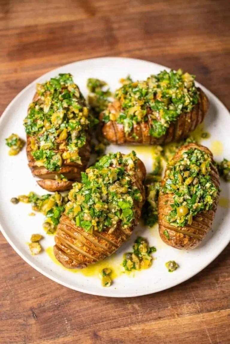 Hasselback Potatoes with Herb and Olive Dressing