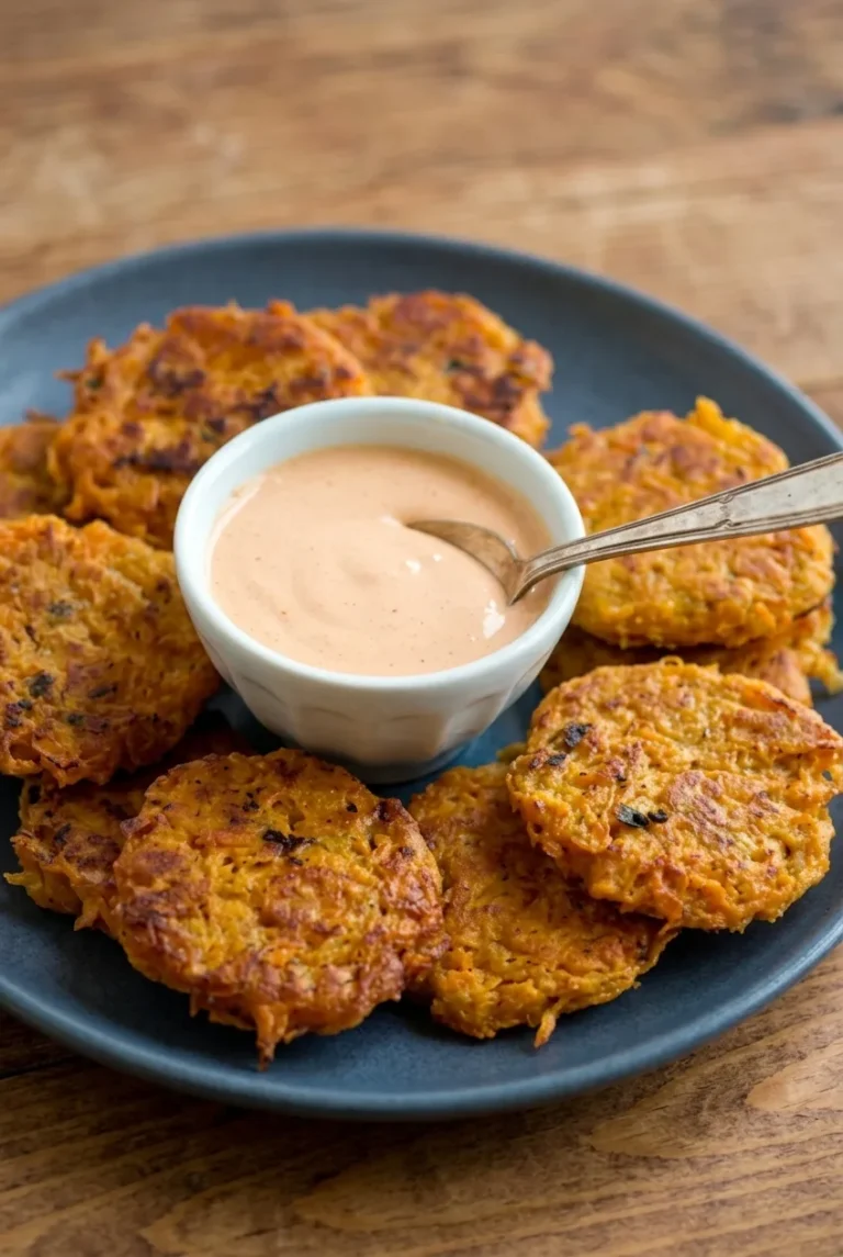 Crispy Sweet Potato Fritters with Sriracha Mayo