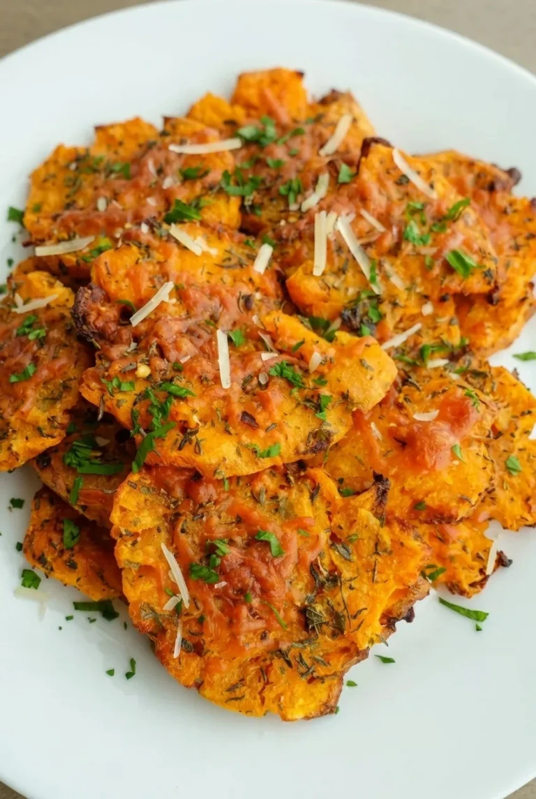 Smashed Sweet Potatoes with Parmesan and Thyme