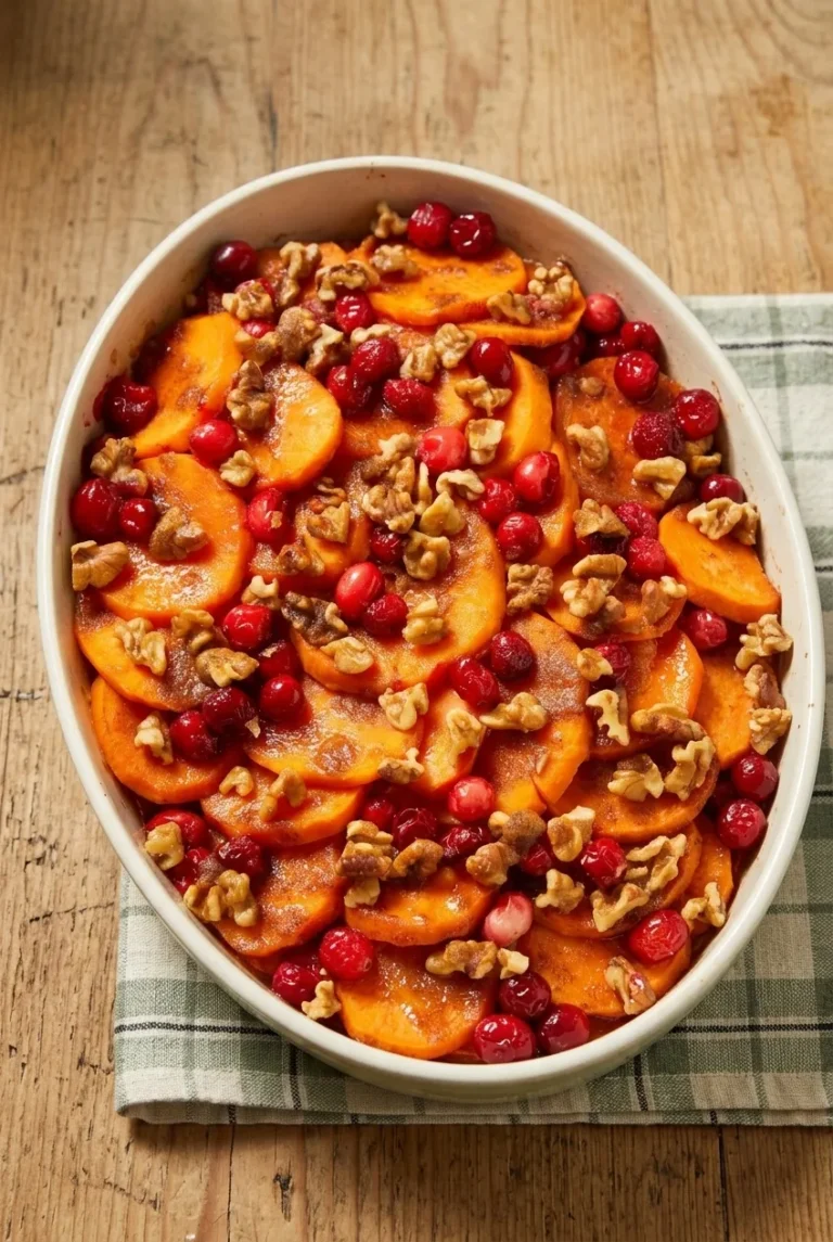 Cranberry Apple Sweet Potato Bake with Walnuts