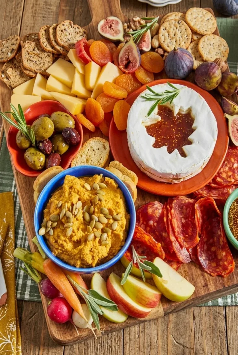 Thanksgiving Charcuterie Board with Brie and Pumpkin Hummus