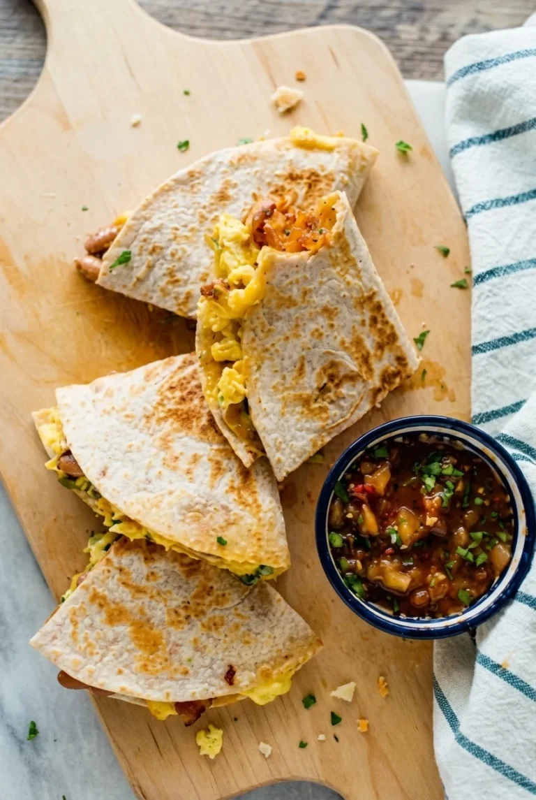 Breakfast Quesadillas with Bacon, Eggs and Cheese