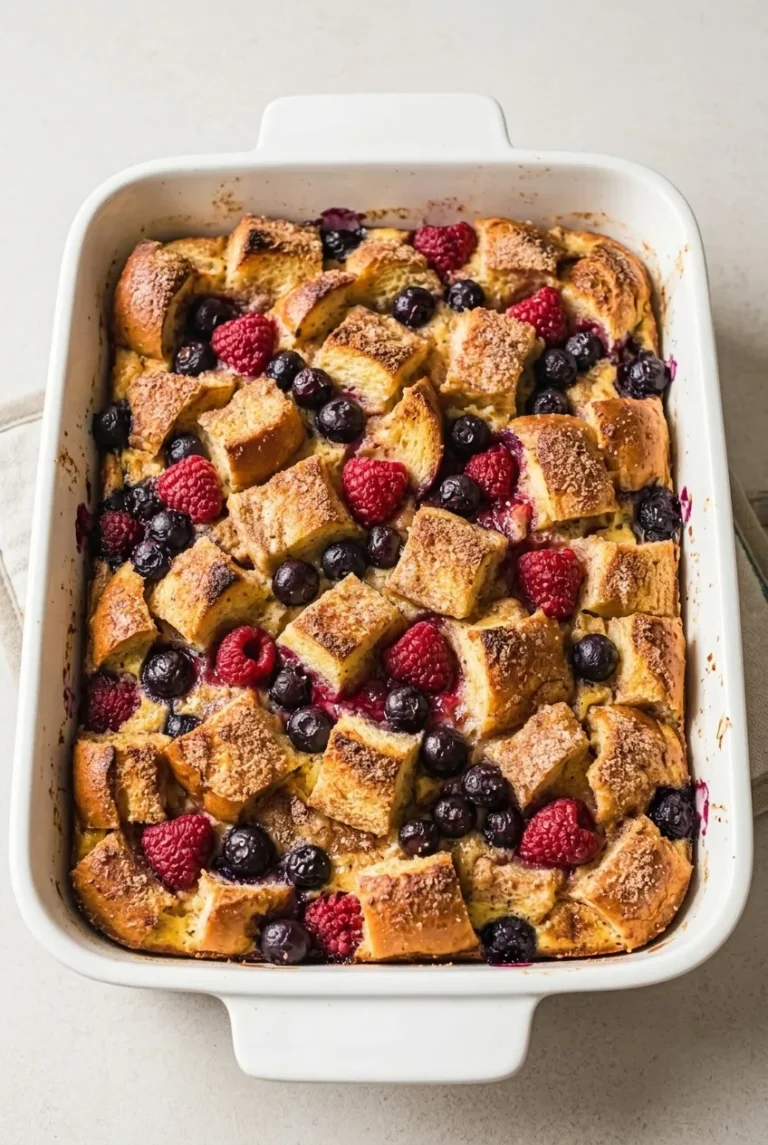 Berry French Toast Casserole with Cinnamon-Sugar Top