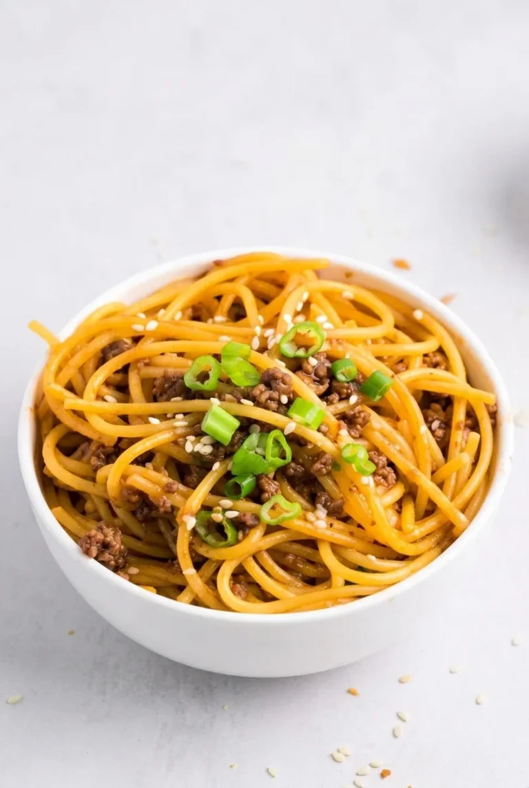 Mongolian Ground Beef Noodles with Spaghetti