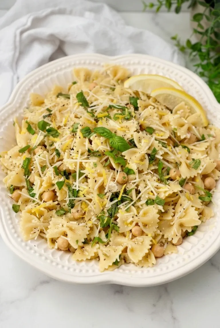 Lemon Basil Parmesan Pasta Salad with Chickpeas