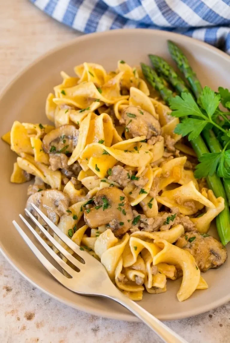 Ground Beef Stroganoff with Egg Noodles