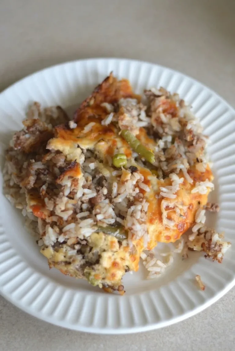 Ground Beef and Rice Casserole with Cheddar