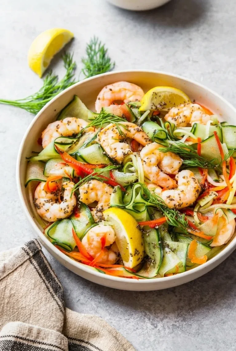 Cucumber Shrimp Salad with Lemon Chia Dressing