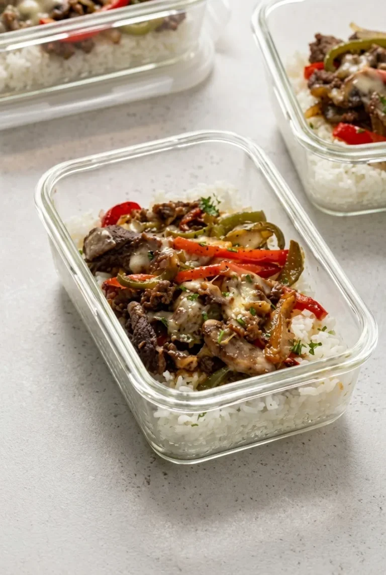 Ground Beef Philly Cheesesteak Bowls with Rice