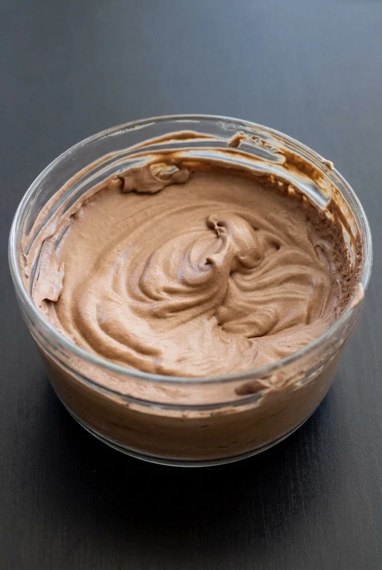 Sugar-Free Chocolate Mousse (Egg-Free & No-Bake) Sugar-free chocolate mousse with soft swirls in a clear glass bowl on a dark surface